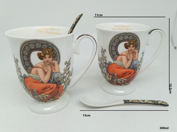 Hrnčeky s lyžičkami, G. Klimt, svetlá, 2 ks v balení