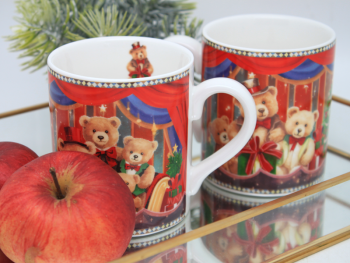 Hrnčeky, medvedíky, vianočné, 2 ks v sade