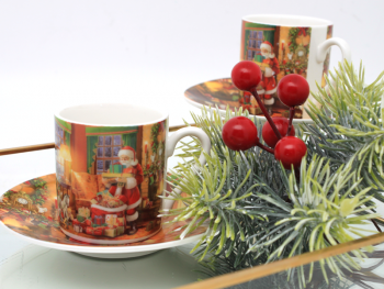 Šálky espresso s podšálkami, mikuláš, vianočné, 2 ks v sade