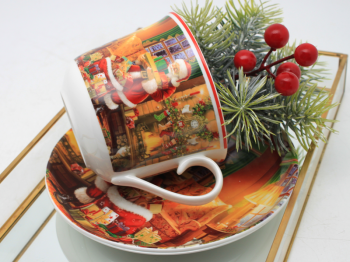 Šálka s podšálkou a lyžičkou, mikuláš, vianočná