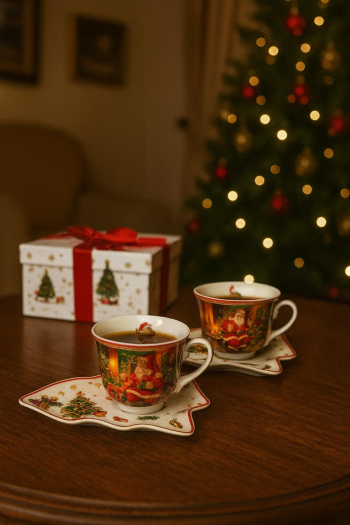 Šálky s podšálkami, mikuláš, vianočná, 2 ks v balení