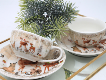 Šálky s podšálkami, srnky, vianočné, 2 ks v sade