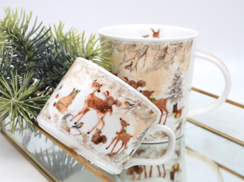 Šálka s podšálkou, srnky, vianočná, 120 ml