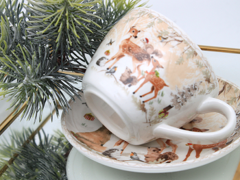 Šálky s podšálkami, srnky, vianočné, 150 ml, 2 ks v sade