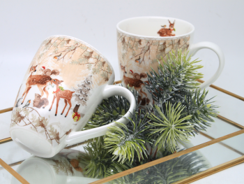 Hrnčeky, srnky, vianočné, 350 ml, 2 ks v sade