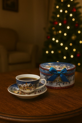 Šálka s podšálkou, mestečko, vianočná, 120 ml