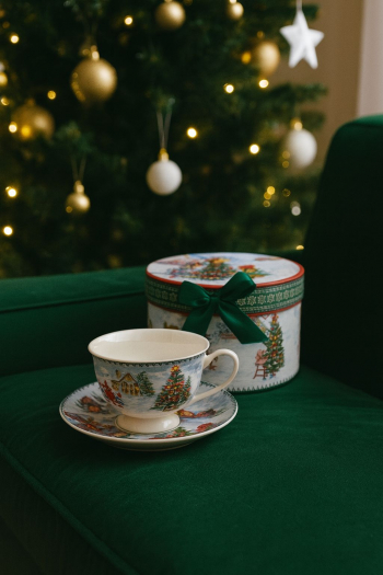 Šálka s podšálkou, mestečko, vianočná, 220 ml