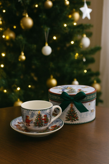 Šálka s podšálkou, vianočné mestečko, 120 ml