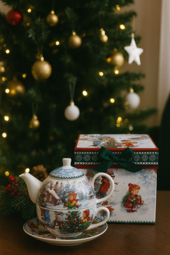 Čajová súprava, vianočné mestečko, farebné