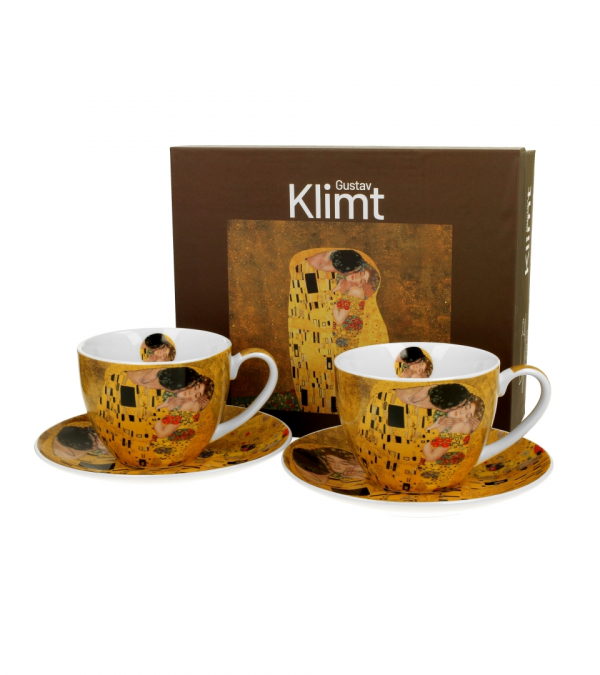 Šálky s podšálkami, G. Klimt, svetlé, bozk, 2 ks v balení