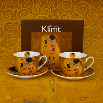 Šálky s podšálkami, G. Klimt, svetlé, bozk, 2 ks v balení