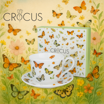 Šálka s podšálkou, motýle, 250 ml