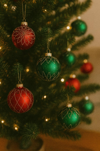 Vianočné ozdobné gule, červené - zelené, mix, 8 cm, 12 ks v balení