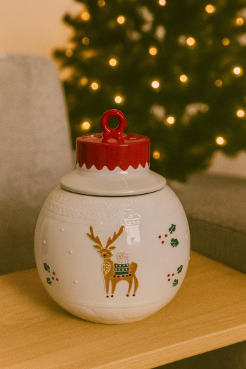 Vianočná keramická nádoba, guľa, keramická, 21x21x27 cm