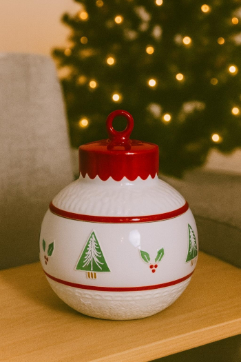 Vianočná keramická nádoba, guľa, keramická, 16x16x20 cm