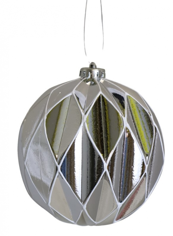 Vianočné ozdobné gule, bielo - strieborné, 15 cm, 4 ks v balení