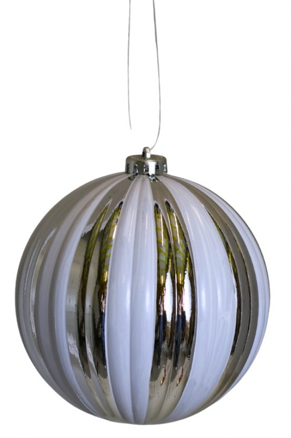 Vianočné ozdobné gule, bielo - strieborné, 15 cm, 4 ks v balení