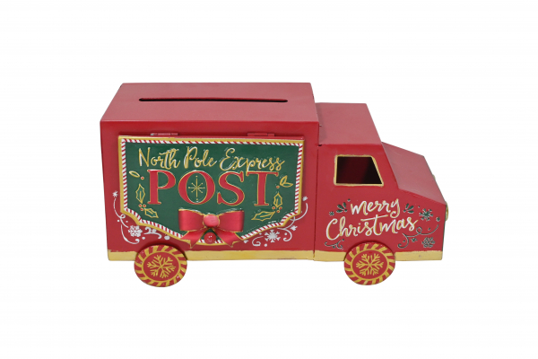 Vianočná schránka na listy, autobus, červená, 34x15x19 cm