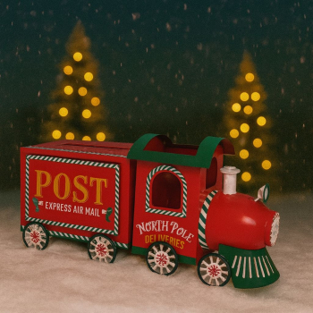 Vianočná schránka na listy, vláčik, červená, 46x15x22 cm