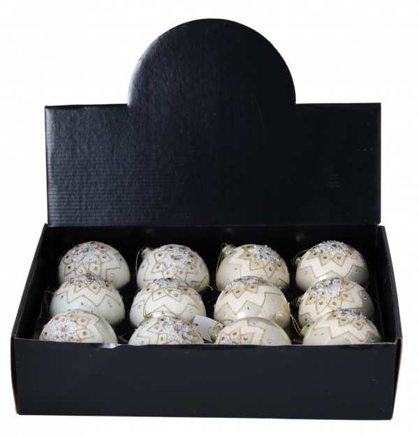 Vianočné ozdobné gule, šampanská farba, 8 cm, 12 ks v balení