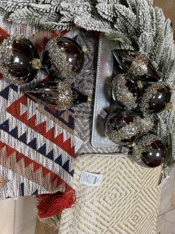 Vianočné ozdobné gule, tmavá farba, mix 3 vzory, 9 ks v balení