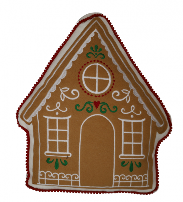 Vianočný vankúš, dekorovaný, domček, perníkový, 43x47 cm