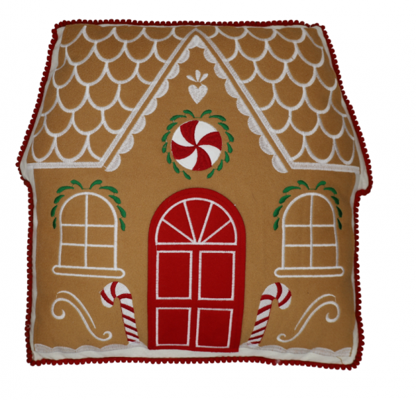 Vianočný vankúš, dekorovaný, domček, perníkový, 41x42 cm