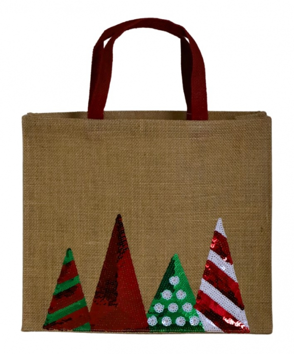 Vianočná taška, hnedá, dekorovaná, 28x33x10 cm