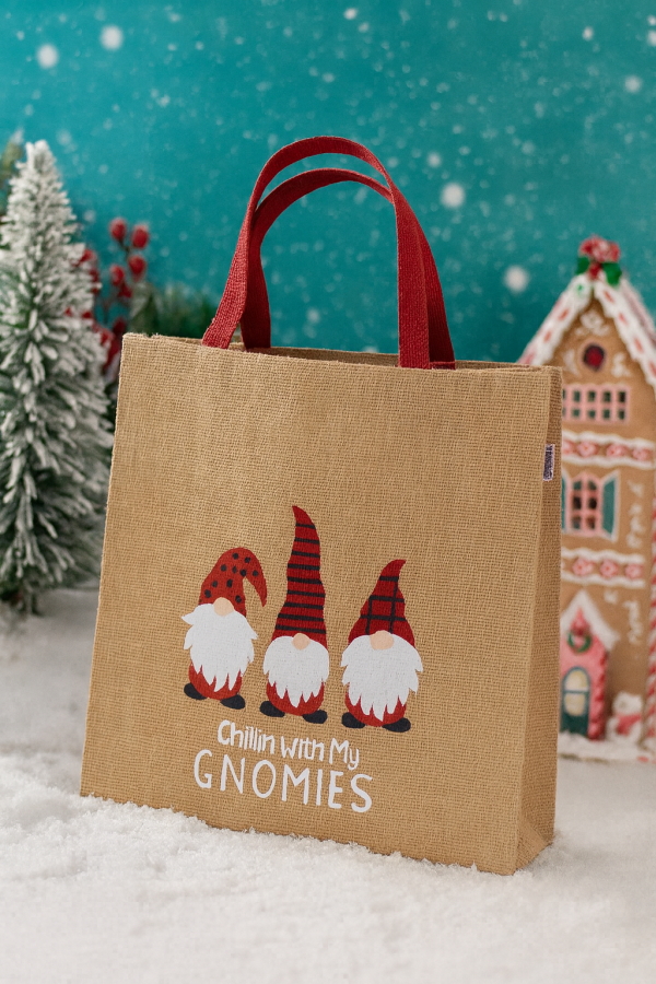 Vianočná taška, hnedá, dekorovaná, 30x30x10 cm