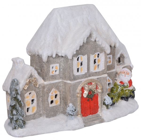 Vianočný dekoračný domček, svetlý, keramika, LED