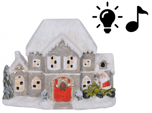 Vianočný dekoračný domček, svetlý, keramika, LED