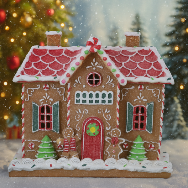 Vianočný dekoračný domček, perníkový, dekorovaný, LED