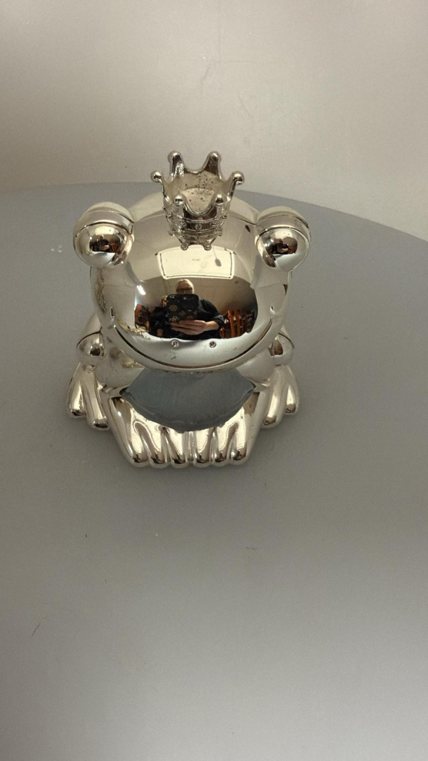 Strieborná žaba. pokladnička, 10 cm