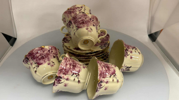 Šálka s podšálkou, kvetinová, 6 ks v sade, bez obalu, poškod.