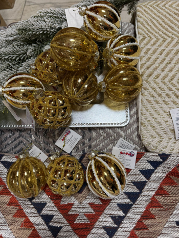 Sklenené zlaté vianočné gule, 8 cm, 12 gúľ v balení