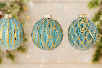 Sklenené zlato - modrasté, vianočné gule, 8 cm, 12 gúľ v balení