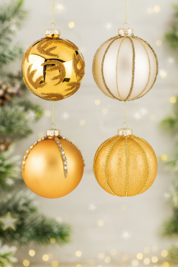 Sklenené zlato - medené, vianočné gule, 10 cm, 12 gúľ v balení