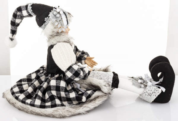 Vianočná dekoračná figúrka ELF, svetločierny, sediaci, 31x27x51 cm