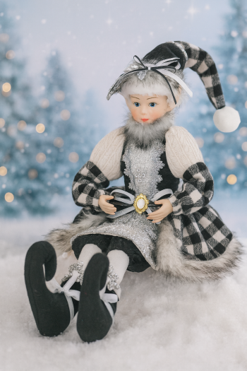 Vianočná dekoračná figúrka ELF, svetločierny, sediaci, 31x27x51 cm