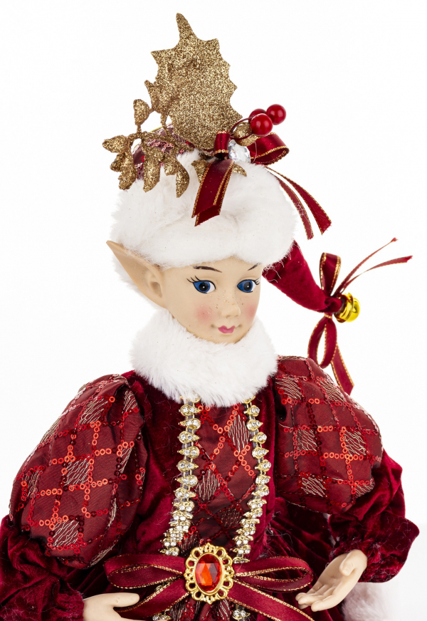 Vianočná dekoračná figúrka ELF, červený, sediaci, 31x27x51 cm