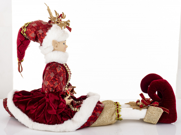 Vianočná dekoračná figúrka ELF, červený, sediaci, 31x27x51 cm