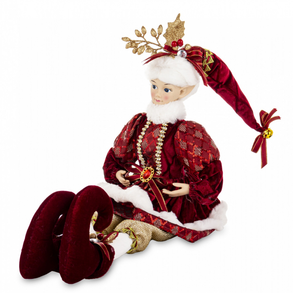 Vianočná dekoračná figúrka ELF, červený, sediaci, 31x27x51 cm