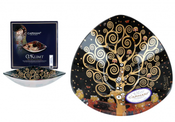 Dekorovaná sklenená misa, G. Klimt, stromy, tmavá, 17x17 cm