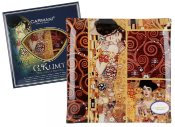 Dekorovaný sklenený tanie, G. Klimt, bozk, farebný, 25x25 cm