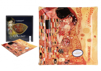 Dekorovaný sklenený tanie, G. Klimt, bozk, svetlý, 25x25 cm