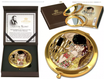 Dekorované zrkadielko, G. Klimt, bozk, svetlé, 11x11 cm