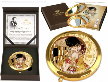 Dekorované zrkadielko, G. Klimt, bozk, 11x11 cm