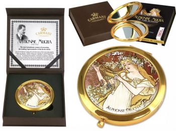 Dekorované zrkadielko, A. Mucha, 4 ročné obdobia, 11x11 cm