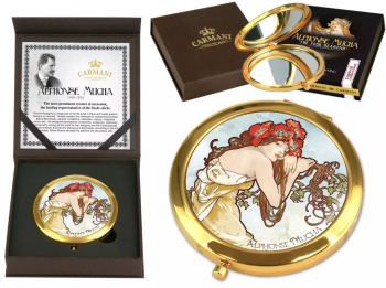 Dekorované zrkadielko, A. Mucha, 4 ročné obdobia, svetlé, 11x11 cm