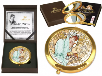 Dekorované zrkadielko, A. Mucha, 4 ročné obdobia, zima, 11x11 cm